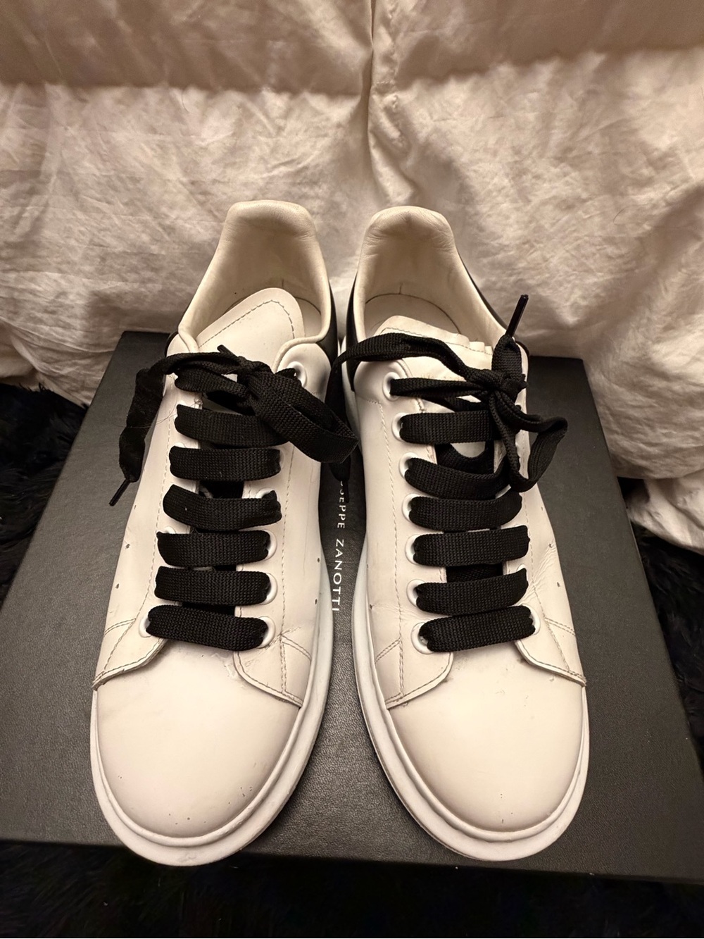 Alexander McQueen White Leather Sneakers with Black Laces